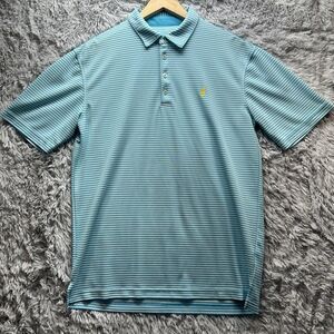 johnnie-O Polo Shirt Mens Medium Electric Blue White Prep-Formance Striped Golf